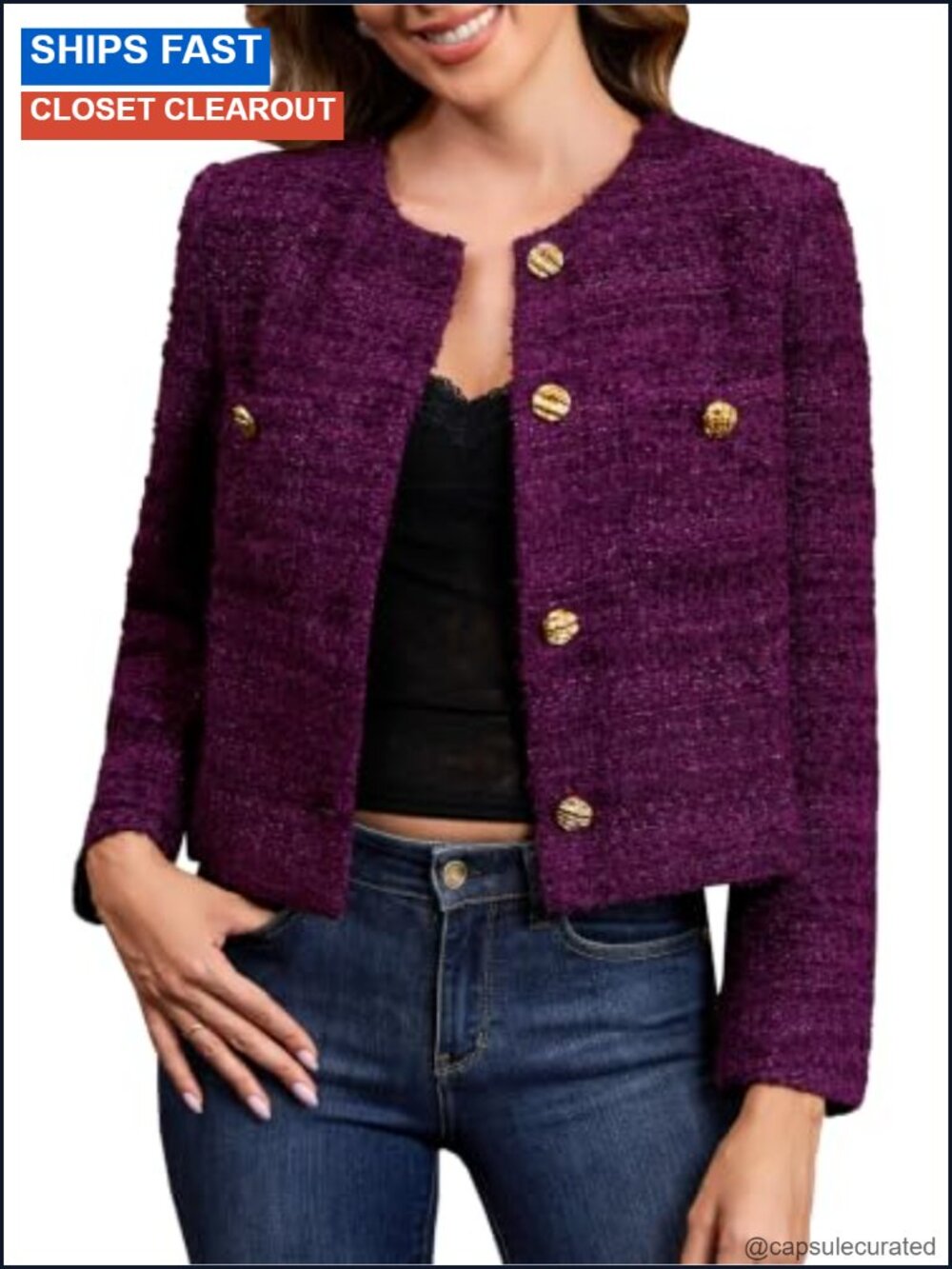 Cropped Tweed Boucle Blazer Tailored Workwear Blazer